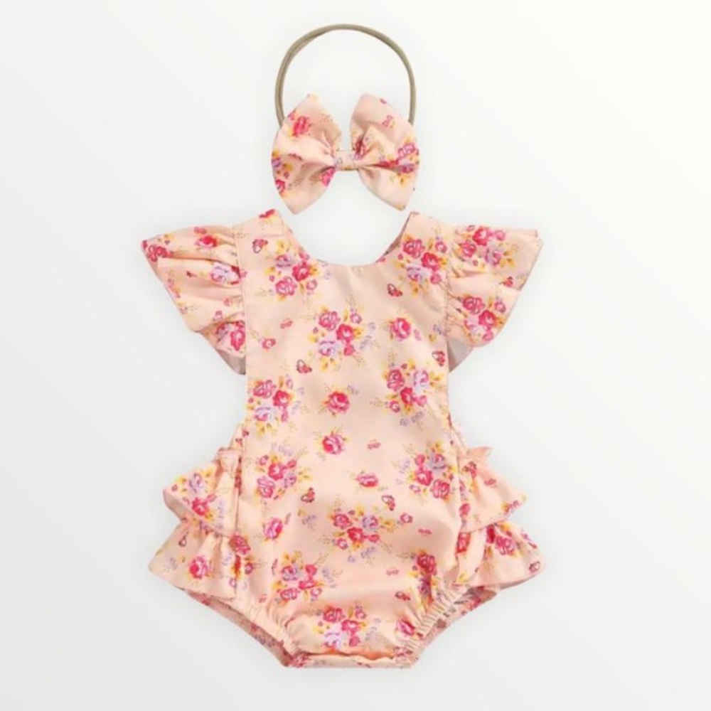 Blossom Floral Ruffle Romper with hairband